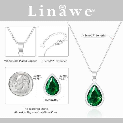 Linawe Crystal Chain Necklace for Women Trendy, Imitation Diamond Pendant, Statement Cubic Zirconia Boho Jewelry Set, 14K Gold/Rose Gold/Silver Birthstone Necklace - color: Silver,May