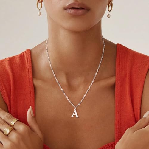 Initial Necklaces for Women - 14K Gold Silver Plated Letter Necklace Name Personalized Dainty Fashion Chain Non Tarnish Single Cute Pendant Necklace Charm Jewelry Gift for Women Her - color: Silver, style: A1