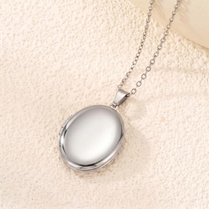 PHOCKSIN Personalized Locket Necklace for Women Photo Necklace with Customized Picture Birth Flower Birthstone Customizable Birthday Gifts - color: #11-Oval Silver