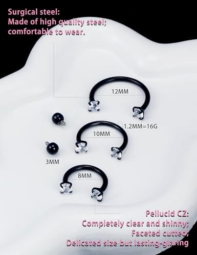 Oufksiyy 16g Septum Rings Internally Threaded Surgical Steel Septum Jewelry Lip Rings Hoop Labret Jewelry Horseshoe Earrings Daith Piercing Jewelry for Women Men 6mm 8mm 10mm 12mm Silver Gold Black - color: Black Septum Piercing jewelry 16G