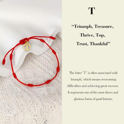 Red String Bracelet with Initial Letter and 7 Protective Knots – Adjustable Kabbalah Bracelet for Women & Men, Personalized Good Luck Charm for Positive Energy - color: T