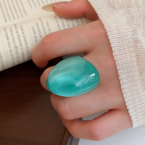 Kokoma Resin Statement Ring for Women Chunky Oval Dome Ring | Geometric Rings, Stackable Accessory, Fashion Jewelry, Daily Wear - color: Blue