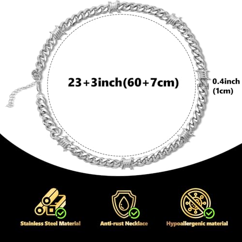 Stainless Steel Gothic Y2K Punk Rock Emo Biker Pendant Necklace | Cosplay Vintage Viking Alt Edgy Fashion Charm Necklace Jewelry for Men Women Active Daily Wear - style: Chunky Barbed Wire