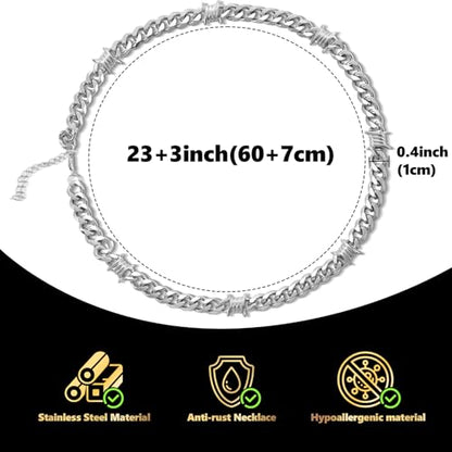 Stainless Steel Gothic Y2K Punk Rock Emo Biker Pendant Necklace | Cosplay Vintage Viking Alt Edgy Fashion Charm Necklace Jewelry for Men Women Active Daily Wear - style: Chunky Barbed Wire