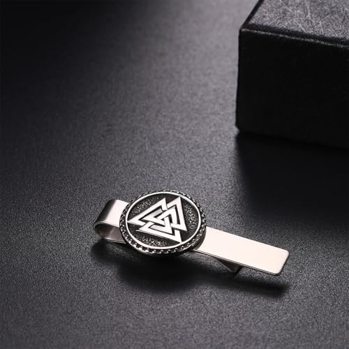 Mens Viking Cufflinks and Tie Clip: Norse Viking Tuxedo Shirt Cuff Links and Cool Tie Clip Shirt Accessories for Business Valentines Christmas Birthday - style: Valnut Tie Clip