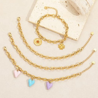 10 PCS Bracelets for Women Stainless Steel Chain Link Bracelet Set | 6.7 Inches with Extender, Jewelry Gifts for DIY, Chains Bulk, Oval, Curb, Figaro Chains, 18K Gold Plated, Silver, Chunky - color: Lip Gold