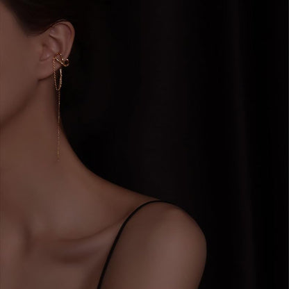 Ear Cuffs Earrings for Women Non Piercing Cartilage Cuff Wrap Clip on Earrings Trendy Pearl Rhinestone Tassel Chain Earrings Jewelry for Women - color: Gold Chain Ear Cuff