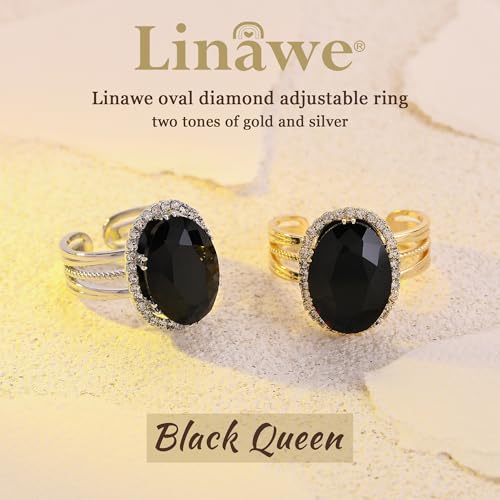Linawe Costume Jewelry Adjustable Cocktail Ring for Women | Copper, Rhinestone, Cubic Zirconia, Oval, Fake Diamond, Crystal, Stone, Birthstone, Gemstone, Big, Chunky, Statement - color: Yellow Black