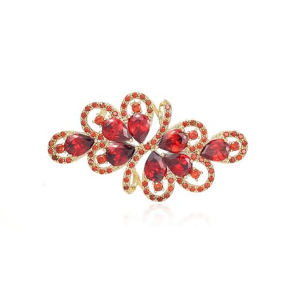 YOQUCOL Cubic Zirconia Crystal Rhinestone Wedding Brooch Pin for Women Brides Jewelry - color: A-Gold Red