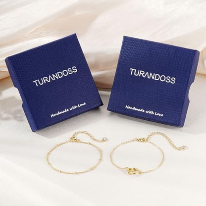Turandoss 14K Gold Plated Interlocking Circle Bracelet Gifts for Women | Cubic Zirconia Circles Bracelets, Layered Twisted Circle Bracelet for Women, Trendy Jewelry Gifts - color: Circles Interlock Bracelet