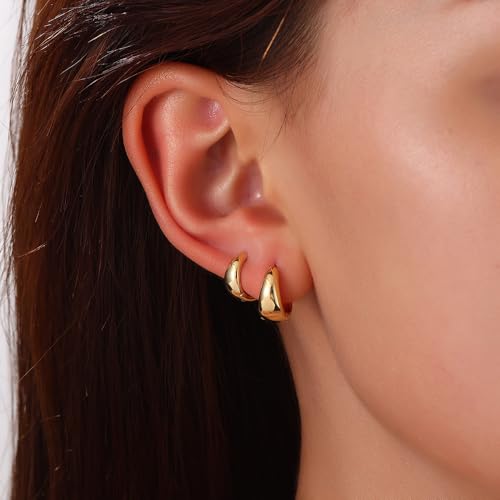 3 Pairs Huggie Hoop Earring Set 18K Gold Plated Cubic Zirconia Cartilage Earrings, Multi Piercings Ear Jacket Earring Climber Stud Earring for Women Everyday Earrings - color: 3 Glossy Gold