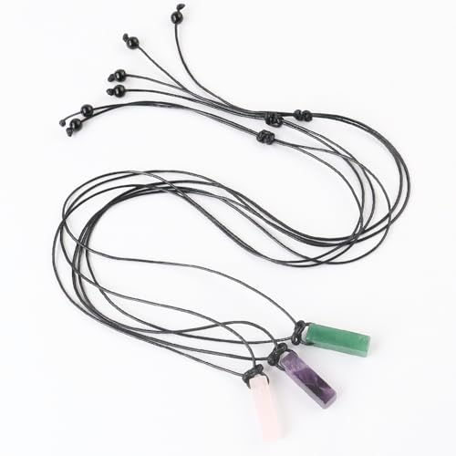 FANASY Natural Gemstone Pendant Necklace for Men Healing Crystal Pendant Adjustable Black Rope Necklace Jewelry Gifts for Women Men - color: Z-Style 3