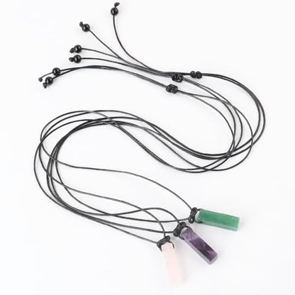 FANASY Natural Gemstone Pendant Necklace for Men Healing Crystal Pendant Adjustable Black Rope Necklace Jewelry Gifts for Women Men - color: Z-Style 3