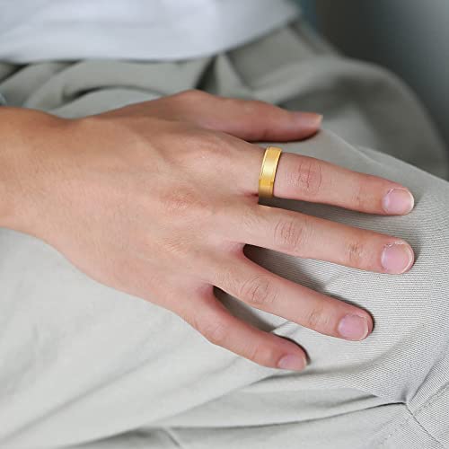 Stainless Steel Wedding Band Ring For Men Women | Sandblasted matte finish, 4mm/6mm/8mm widths, steel/black/gold-tone colors, everyday wear, wedding - color: Smooth-6mm-Gold