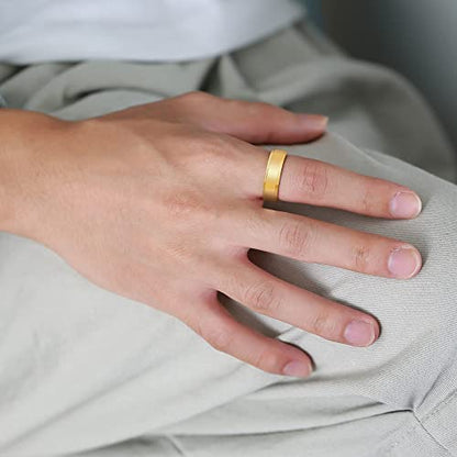 Stainless Steel Wedding Band Ring For Men Women | Sandblasted matte finish, 4mm/6mm/8mm widths, steel/black/gold-tone colors, everyday wear, wedding - color: Smooth-6mm-Gold