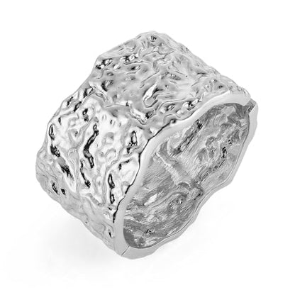 HZMAN Chunky Gold Cuff Bracelets for Women Thick Wide Bangle Bracelet Hammered Open Hinge Wrist Cuff Bracelet Jewelry Gift - color: 12.Meteorite Shaped Silver 7In