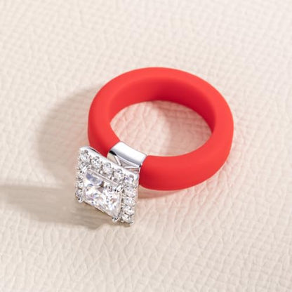 Moissanite Silicone Ring for Women, Promise Ring 925 Sterling Silver, Soft - color: Red