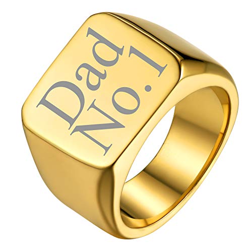 GoldChic Jewelry Personalized Signet Rings Men Women, Stainless Steel Custom Photo Bold Square/Oval Monogram/Old English Initial Pinky Stacking Statement Ring in Black/Silver/Gold (Size 7-14) - color: Gold-Custom - Square