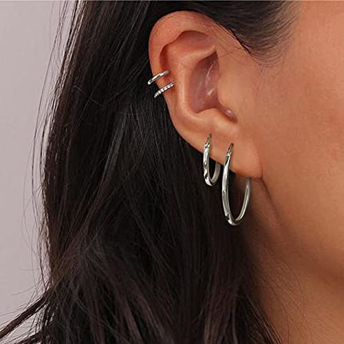 18K Gold Plated Hoop Earrings - 925 Sterling Silver Hoop Earrings Womens Hypoallergenic Hoops | Square Tube Hoop Earrings for Women 15mm/20mm/30mm/40mm - color: Silver 15-20-30mm
