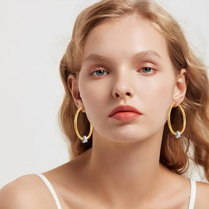Large Gold Knot Hoop Earrings for Women 18K Gold Hoop Earrings Statement Lightweight Hoops Trendy Gold Hoops Earrings Jewelry - color: B-Big Hoop Earrings-Two Tone
