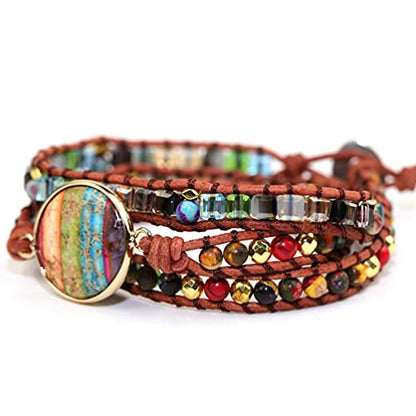 Women Wrap Bracelet Boho Natural Jasper Crystal Stone Beads Strand Bracelets - color: Style 02-Colored Agate
