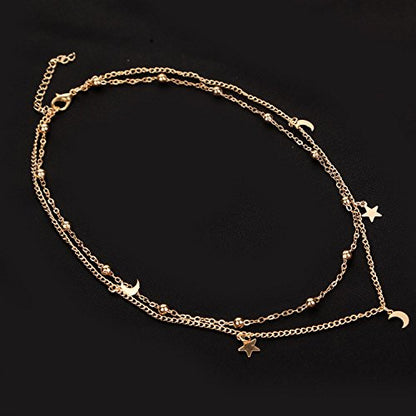 BaubleStar Star Moon Charm Necklace Layering Chain Choker for Women - color: Gold