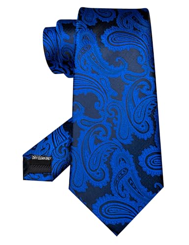 JEMYGINS Mens Paisley Tie and Pocket Square,Lapel Pin,Cufflinks,Tie Clip Sets with Gift Box 5PCS - color: Royal Blue/Black