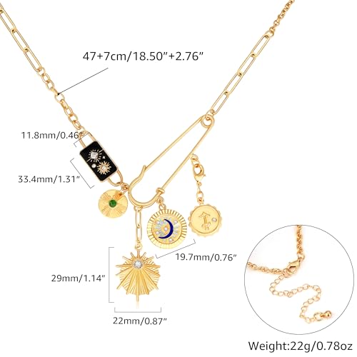 Charm Necklace for Women Gold Evil Eye Sun Moon Flower Coin Pendant Necklace Dainty Paperclip Chain Vintage Luck Amulet Choker Necklaces Celestial Jewelry Gift - style: Detachable- Sun, Moon, Star