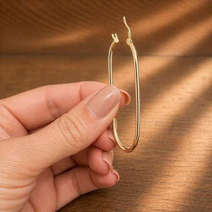 925 Sterling Silver Post Oval Hoop Earrings for Women | 18K Gold-Plated Large Hoops Earring-53mm - color: Yellow-Gold