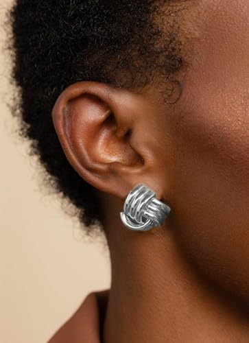 Gold Chunky Earrings for Women Trendy, 14K Gold Plated Dainty Kont Earrings Statement Minimalist Hypoallergenic Stud Earrings - color: Kont & Silver