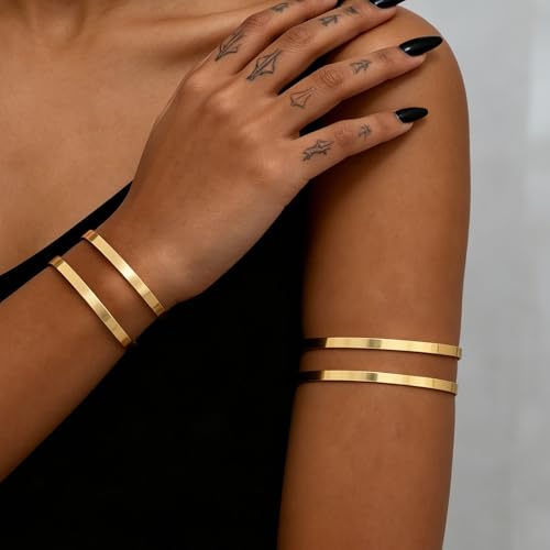 Gold Arm Cuff Jewelry for Women Upper Arm Bracelet Bangle Open Adjustable Cuff Bracelet Minimalist Arm Cuff Set Stackable Jewelry