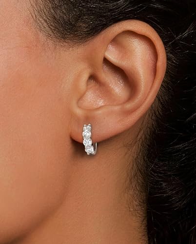 ASHINE 14k Gold Plated Huggie Earrings for Women, Small Hypoallergenic Stainless Steel Post Cuff Hoop Ear Ring Trendy Non Tarnish Cartilage Piercing Dainty Cubic Zirconia Jewelry - color: White Gold