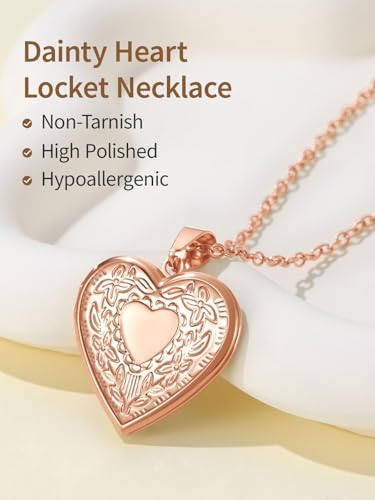 FindChic Locket Necklace for Women Custom Photo Memorial Gifts 4 Colors | Silver/Black/Rose Gold/Gold Plated Personalized for Loved Ones, Birthday Valentine's Day Keepsake - style: 13. Heart Pattern (DIY)-Rose Gold