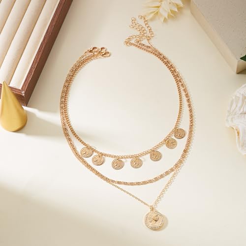 Gold Pirate Necklace for Women Layered Stack Charm Necklace Coin Pendant Necklaces Chunky Pirate Necklaces Pirates Costume Jewelry Accessories - color: gold1