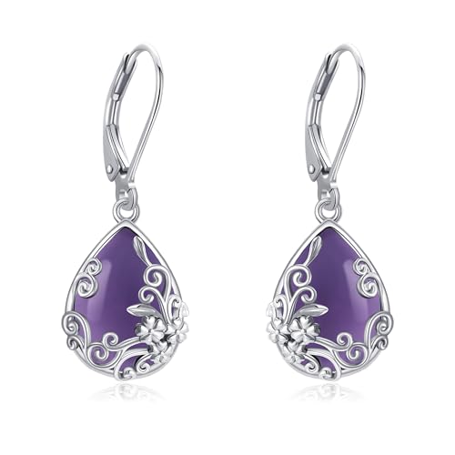 Black Onyx Earrings 925 Sterling Silver Black Onyx Dangle Drop Earrings Filigree Jewelry Gift for Women Girls - style: Amethyst