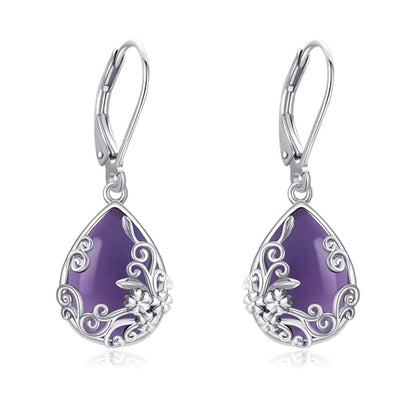 Black Onyx Earrings 925 Sterling Silver Black Onyx Dangle Drop Earrings Filigree Jewelry Gift for Women Girls - style: Amethyst