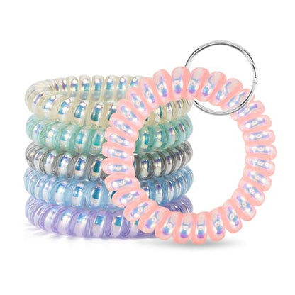 QIUTIMIY 6PCS Wristlet Keychain, Colorful Spiral Coil Hair Tie for Women, Sauna Accessaries Wrist Coil Key Ring Key Holder - color: Dazzle-s