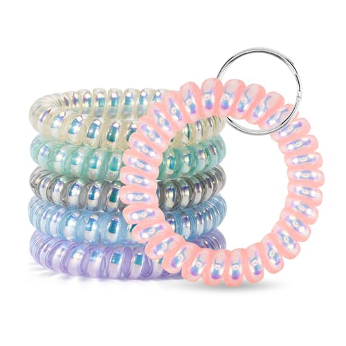 QIUTIMIY 6PCS Wristlet Keychain, Colorful Spiral Coil Hair Tie for Women, Sauna Accessaries Wrist Coil Key Ring Key Holder - color: Dazzle-s