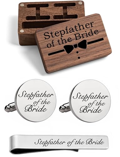 Kooer Personalized Men's Wedding Cufflinks, Custom Father Of The Bride Cuff Links Jewelry Gift For Men Him Groom Groomsman - style: stepdad of the bride
