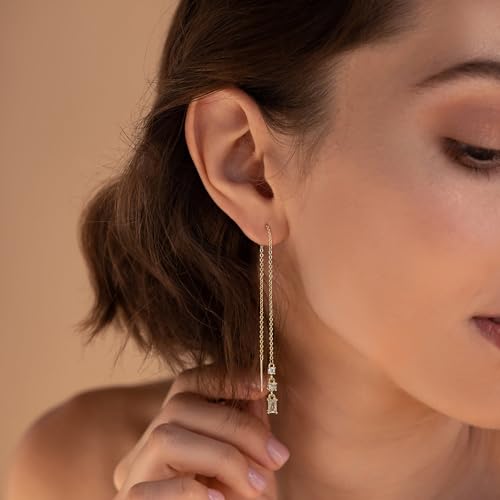 Robaice Long Gold Dangle Earrings for Women, 14K Plated Tassel Earring | Gold Chain Dangling Earrings, Trendy Drop Prom Earring, Lightweight Statement Party Jewelry, Gift for Women - style: G-cz threader chain earrings