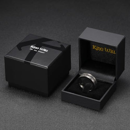 King Will Mens Tungsten Wedding Band with Cubic Zircon Inlay 7mm/8mm Flat Cut Comfort Fit Engagement Rings - color: Gunmetal&Black-7mm