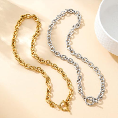 18K Gold Plated Chunky Chain Necklace for Women Dainty Cuban Paperclip Chain Toggle Bar Clasp Necklace Thick Trendy Layering Gold Chain Link Stainless Steel Jewelry - style: Chunky Toggle-Gold