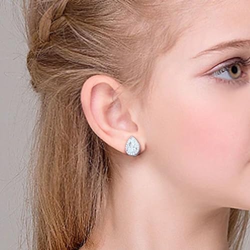 SELOVO Clip On earrings for Women Teardrop Cubic Zirconia Clip Earrings Stud - color: white