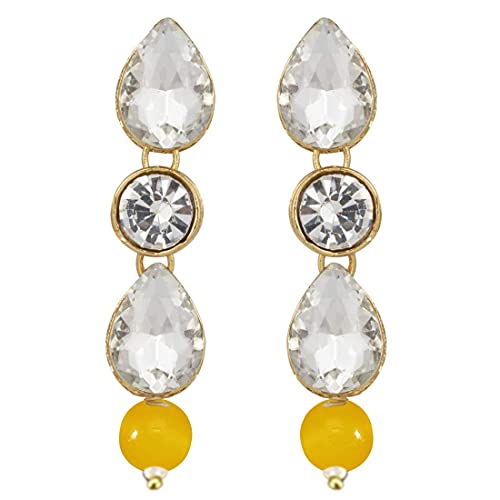 Aheli Wedding Faux Kundan Pendant Beaded Necklace Earrings Set Bollywood Indian Bharatanatyam jewellery set Gift for Women - color: Yellow