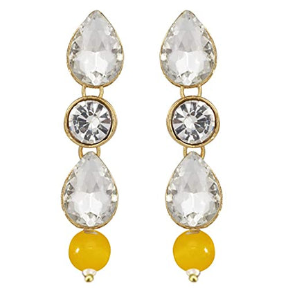 Aheli Wedding Faux Kundan Pendant Beaded Necklace Earrings Set Bollywood Indian Bharatanatyam jewellery set Gift for Women - color: Yellow