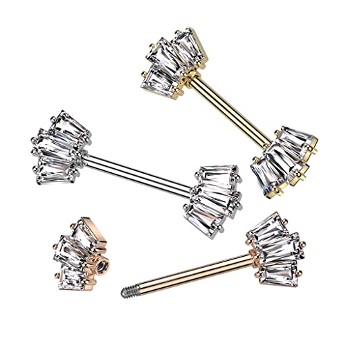 Pierced Owl 14GA 316L Stainless Steel CZ Crystal Baguette Crown Ends Nipple Barbells, Sold as a Pair - style: Gold Tone