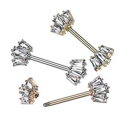 Pierced Owl 14GA 316L Stainless Steel CZ Crystal Baguette Crown Ends Nipple Barbells, Sold as a Pair - style: Rose Gold Tone
