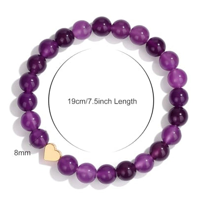 Healing Bracelet For Women Anxiety Beaded Bracelets Jewelry Healing Stone Crystal Bracelet Stress Relief Yoga Beads Chakra Bracelets Gifts For Women pink - color: Heart-Amethyst