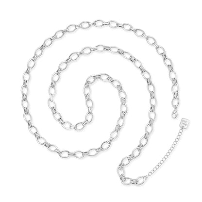 Aobei Pearl 18K Gold or Platinum Long Chain Necklace for Women Chunky Statement Chain Link Necklace Adjustable Geometric Open Chain Layering Jewelry - color: Platinum Oval Chain