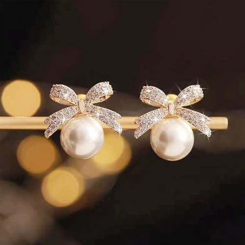 Pearl Bow Earrings for Women Coquette Aesthetic Jewelry Rhinestone Bow Earrings for Bridesmaids Wedding Party Accessories Bridal Costume Accents Bowknot Themed Gifts - color: A1:Bow Earrings